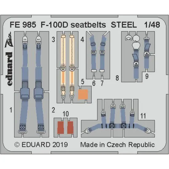 Eduard FE985 1/48 F-100D seatbelts STEEL Photo-Etched for Aircraft Zoom set