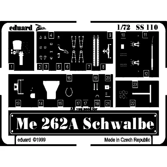 Eduard SS110 1/72 Me 262A Schwalbe Photo-Etched for Aircraft Zoom set
