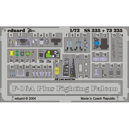 Eduard SS235 1/72 F-16A Plus Photo-Etched for Aircraft Zoom set
