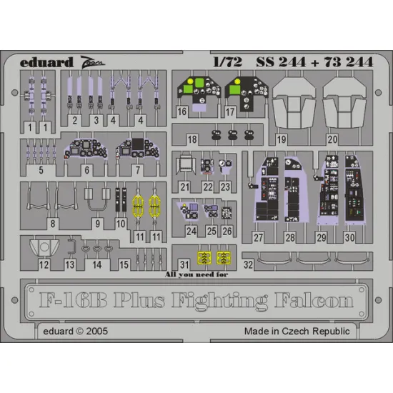 Eduard SS244 1/72 F-16B Plus Photo-Etched for Aircraft Zoom set