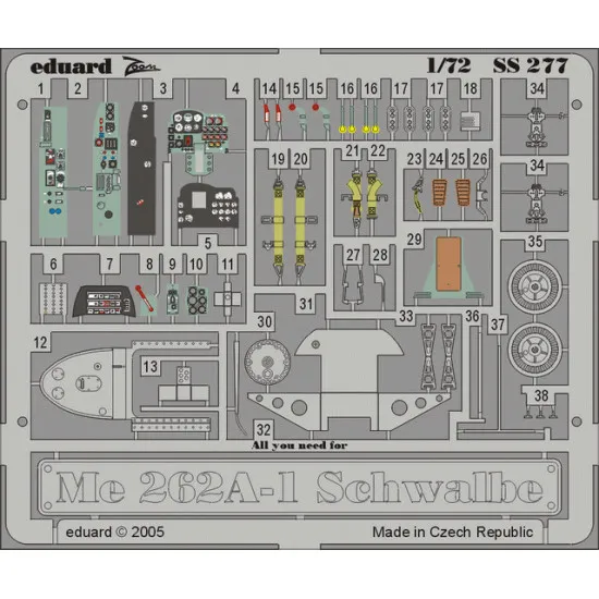 Eduard SS277 1/72 Me 262A-1 Schwalbe Photo-Etched for Aircraft Zoom set