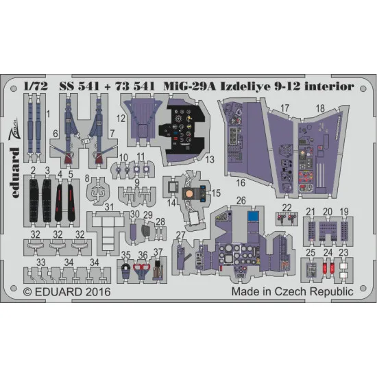 Eduard SS541 1/72 MiG-29A Izdeliye 9-12 interior Photo-Etched for Aircraft Zoom set