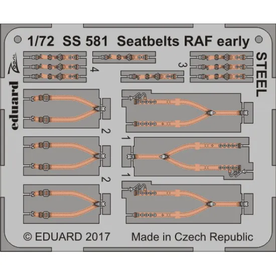 Eduard SS581 1/72 Seatbelts RAF early STEEL Photo-Etched for Aircraft Zoom set