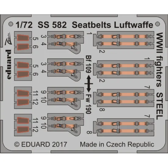 Eduard SS582 1/72 Seatbelts Luftwaffe WWII fighters STEEL Photo-Etched for Aircraft Zoom set