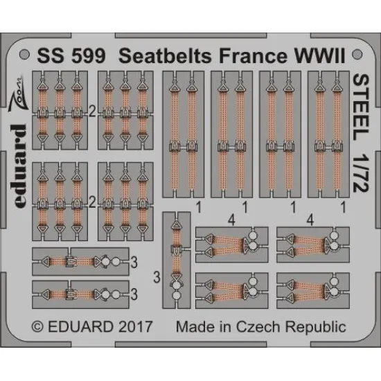Eduard SS599 1/72 Seatbelts France WWII STEEL Photo-Etched for Aircraft Zoom set