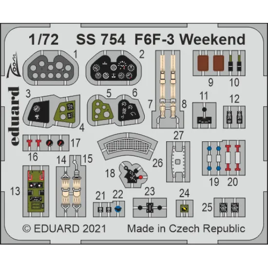 Eduard SS754 1/72 F6F-3 Weekend Photo-Etched for Aircraft Zoom set