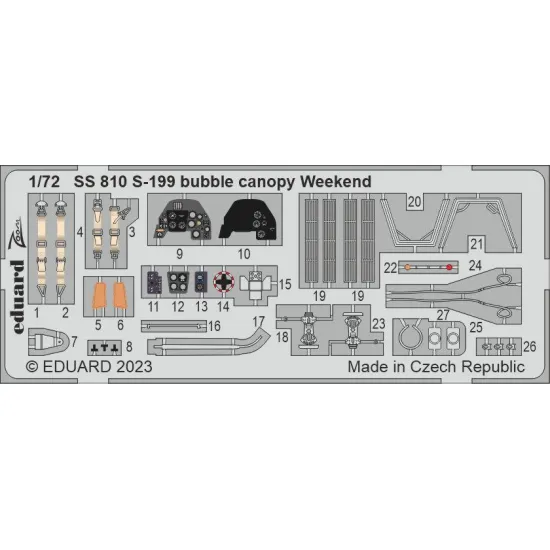 Eduard SS810 1/72 S-199 bubble canopy Weekend Photo-Etched for Aircraft Zoom set