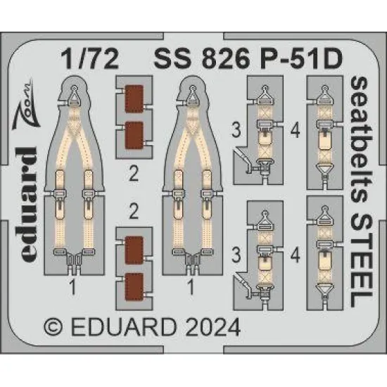 Eduard SS826 1/72 P-51D seatbelts STEEL Photo-Etched for Aircraft Zoom set