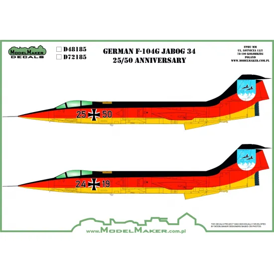 ModelMaker 1/144 D144185 F-104 German JaboG 34 25/50 Aniversary Aircraft Decal