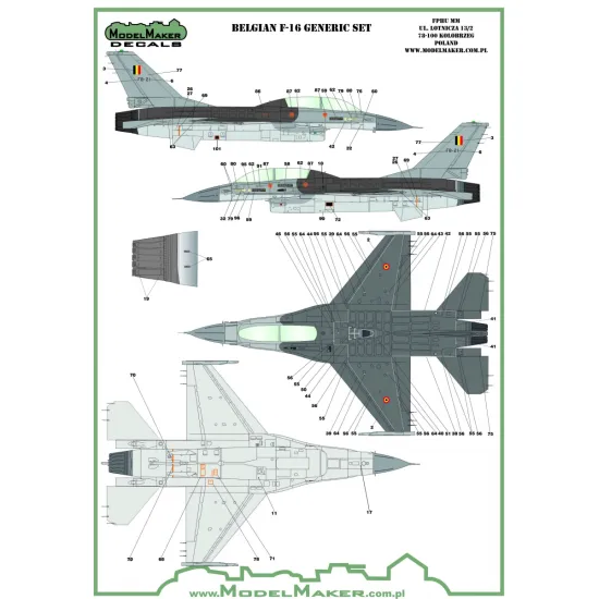 ModelMaker 1/32 D32174 Belgian F-16 insignias and stencils set Aircraft Decal
