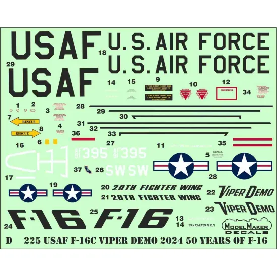 ModelMaker 1/32 D32225 USAF F-16C Viper Demo 2024 50 Years F-16 Aircraft Decal