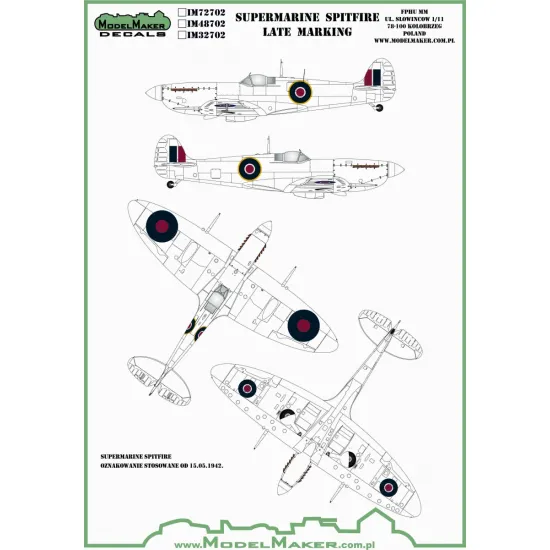 ModelMaker 1/32 IM32702 Supermarine Spitfire roundels and fin flashes LATE Mask