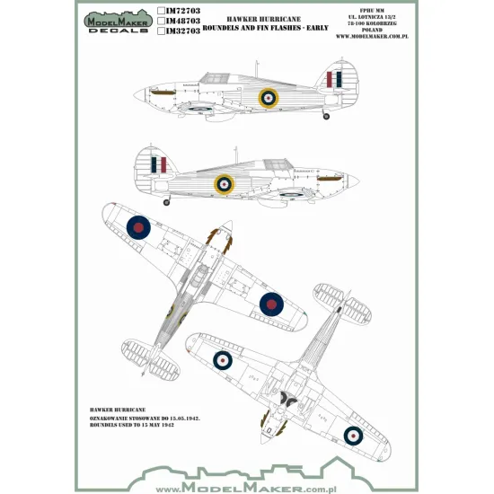 ModelMaker 1/32 IM32703 Hawker Hurricane Roundels and Fin Flashes - EARLY Mask