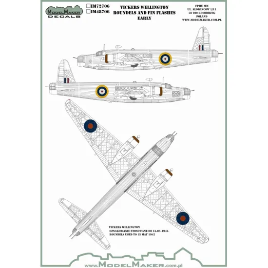 ModelMaker 1/32 IM48706 Vickers Wellington Roundels and Fin Flashes EARLY Mask