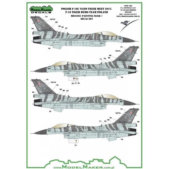 ModelMaker 1/32 MD32061 Polish F-16C NATO Tiger Meet 2015 Tiger Demo Team Mask