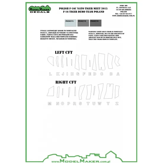 ModelMaker 1/32 MD32061 Polish F-16C NATO Tiger Meet 2015 Tiger Demo Team Mask