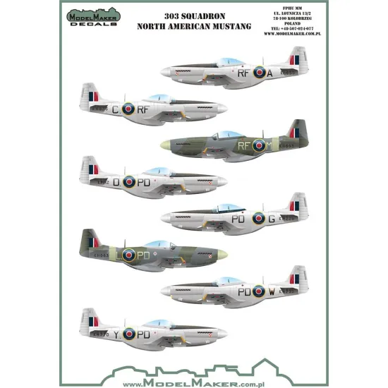ModelMaker 1/32 MD32102 303 Squadron North Ameriacan Mustangs mask + decal Mask