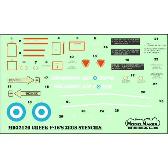 ModelMaker 1/32 MD32120 GREEK F-16C block 52 ZEUS DEMO TEAM 2015 decal + masks