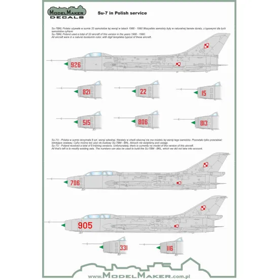 ModelMaker 1/48 D48009A Su-7 in Polish service Aircraft Decal