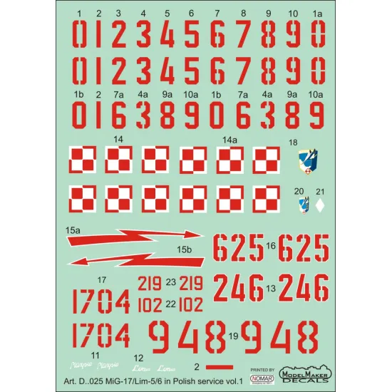 ModelMaker 1/48 D48025 MiG-17/Lim-5/6 in Polish service vol.1 Aircraft Decal