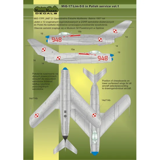 ModelMaker 1/48 D48025 MiG-17/Lim-5/6 in Polish service vol.1 Aircraft Decal