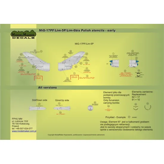 ModelMaker 1/48 D48026 Lim-1/2/5/6/SBLim1/2 Polish stencils Early Aircraft Decal