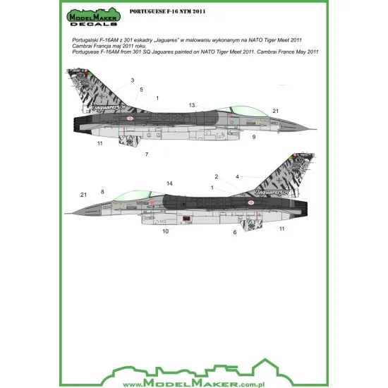 ModelMaker 1/48 D48034 Portuguese F-16 NTM 2011 Aircraft Decal