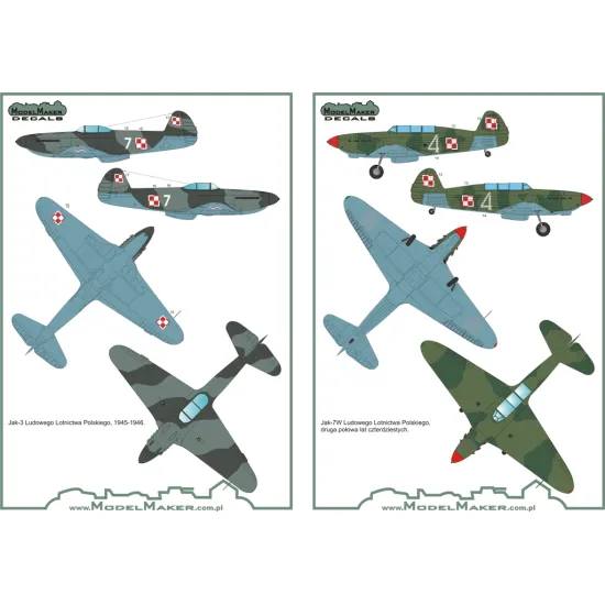 ModelMaker 1/48 D48040 Yak-1/3/7/9 in Polish service vol.1 Aircraft Decal