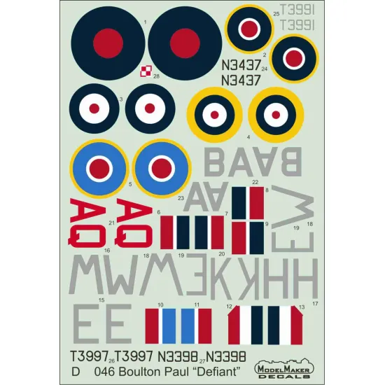 ModelMaker 1/48 D48046 Boulton Paul Defiant Aircraft Decal