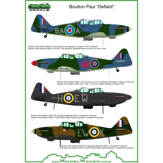 ModelMaker 1/48 D48046 Boulton Paul Defiant Aircraft Decal