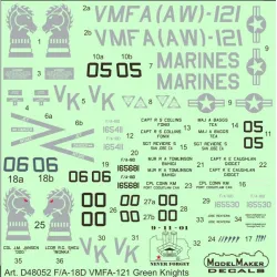 ModelMaker 1/48 D48052 F/A-18D VMFA-121 Green Knights Aircraft Decal