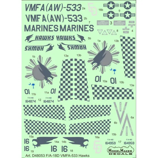 ModelMaker 1/48 D48053 F/A-18D VMFA-533 Hawks Aircraft Decal