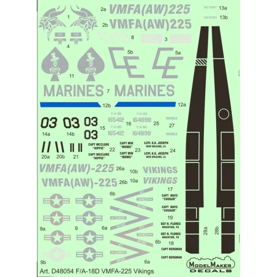 ModelMaker 1/48 D48054 F/A-18D VMFA-225 Vikings Aircraft Decal