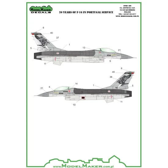 ModelMaker 1/48 D48059 20 Years of F-16 in Portuguese service Aircraft Decal