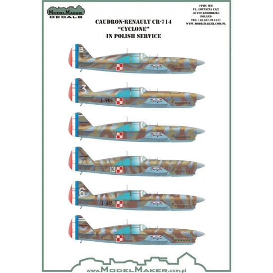 ModelMaker 1/48 D48075 Caudrone-Renault CR-714 Cyclone Polish Aircraft Decal