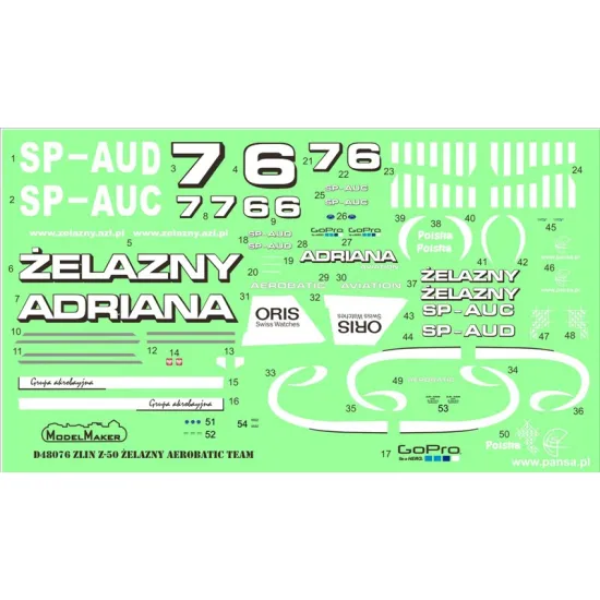 ModelMaker 1/48 D48076 Zlin Z-50 Żelazny Aerobatic Team Aircraft Decal
