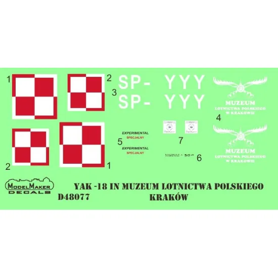 ModelMaker 1/48 D48077 Yak-18 SP-YYY Aircraft Decal
