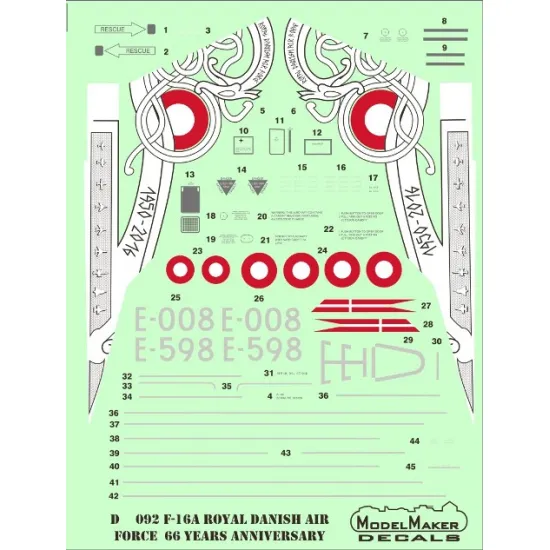 ModelMaker 1/48 D48092 F-16A Royal Danish AF 66th anniversary Aircraft Decal