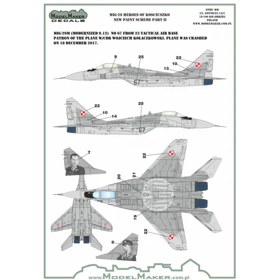 ModelMaker 1/48 D48106 MiG-29 Heroes of Kosciuszko scheme part 2 Aircraft Decal