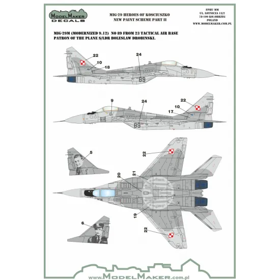 ModelMaker 1/48 D48106 MiG-29 Heroes of Kosciuszko scheme part 2 Aircraft Decal