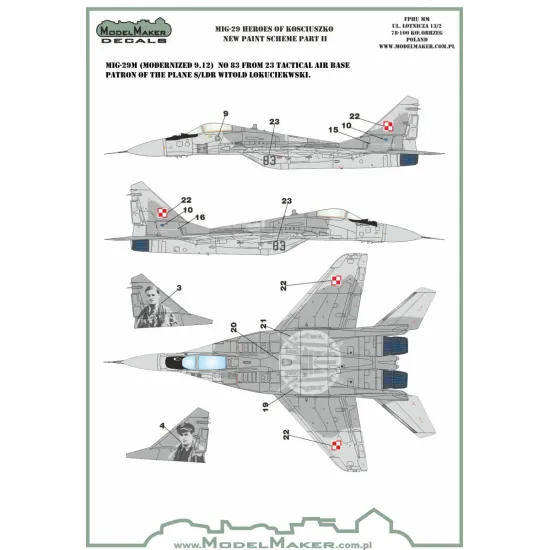 ModelMaker 1/48 D48106 MiG-29 Heroes of Kosciuszko scheme part 2 Aircraft Decal