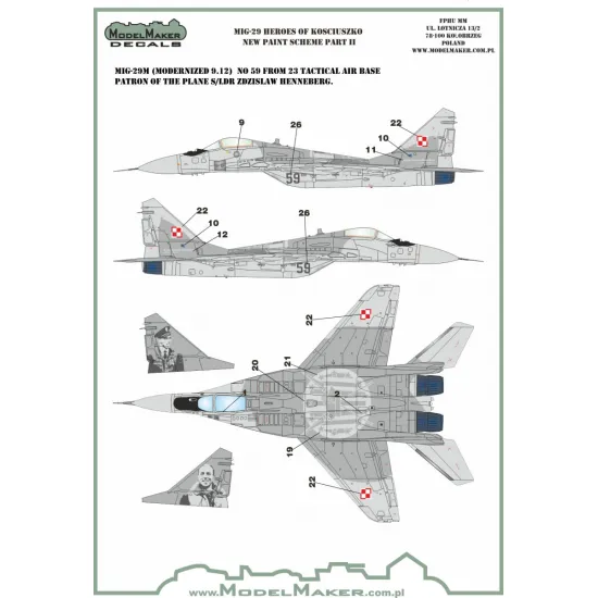 ModelMaker 1/48 D48106 MiG-29 Heroes of Kosciuszko scheme part 2 Aircraft Decal