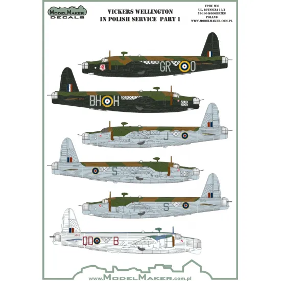 ModelMaker 1/48 D48131 Vickers Wellington Polish service part I Aircraft Decal