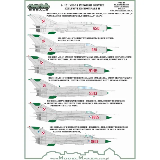 ModelMaker 1/48 D48151 MiG-21 in Polish service exclusive edition part II Decal