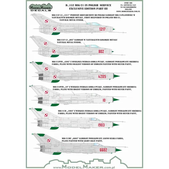 ModelMaker 1/48 D48152 MiG-21 in Polish service exclusive edition part III Decal