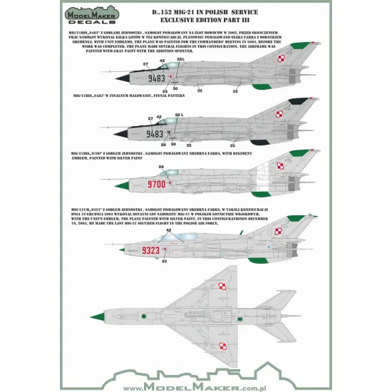 ModelMaker 1/48 D48152 MiG-21 in Polish service exclusive edition part III Decal