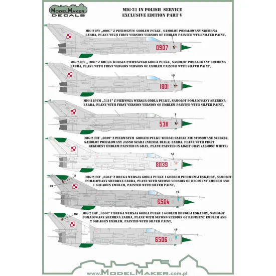 ModelMaker 1/48 D48154 MiG-21 in Polish service exclusive edition part V Decal