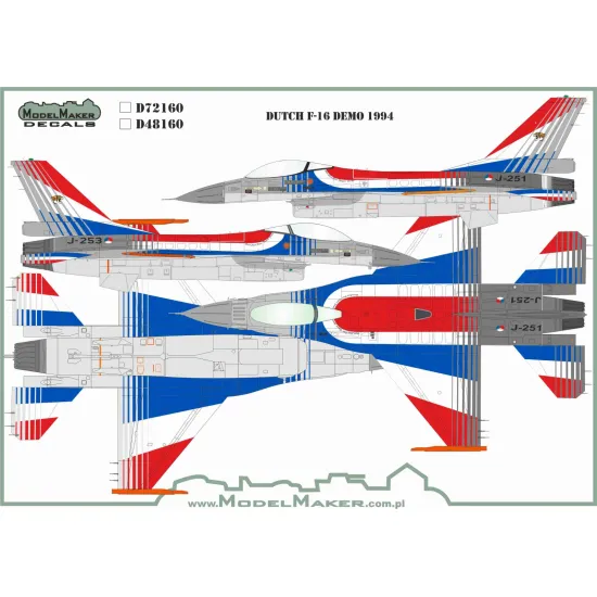 ModelMaker 1/48 D48160 Dutch F-16 Demo 1994 Aircraft Decal