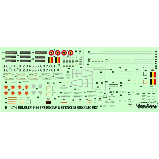 ModelMaker 1/48 D48174 Belgian f-16 insignia +stencils set Aircraft Decal