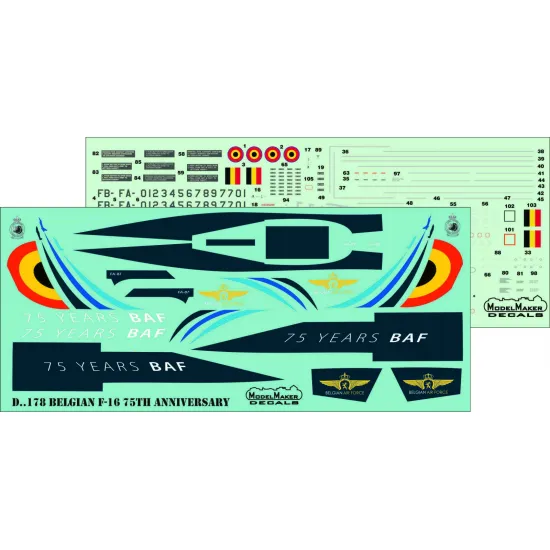 ModelMaker 1/48 D48178 Belgian F-16 75TH Anniversary Aircraft Decal